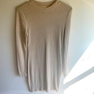 Ribbed nude long sleeve sweater dress